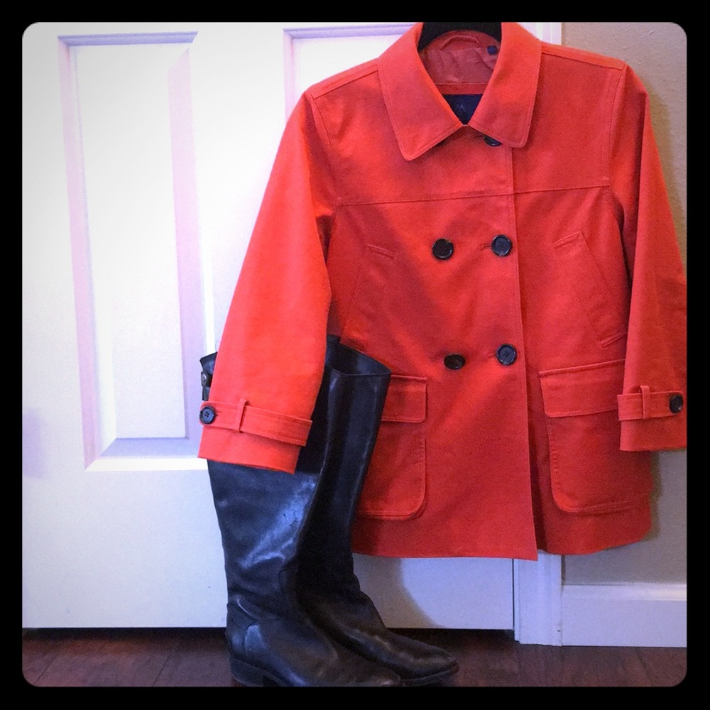 Martin and Osa size Med orange pea coat.